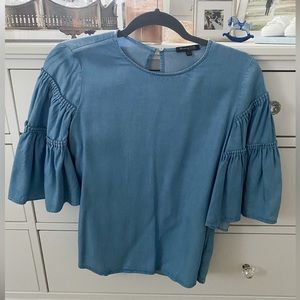 Massimo Dutti Chambray Bell Sleeve Top